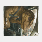 ファンタジーかわいい恐竜のドライビングカー フリースブランケット (正面(横))