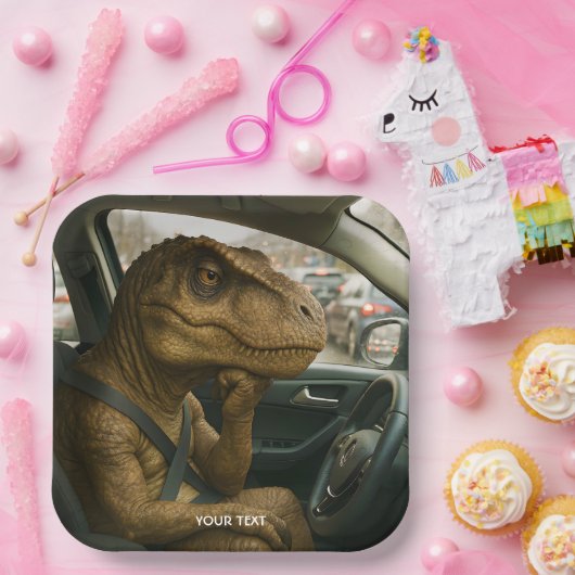 ファンタジーかわいい恐竜のドライビングカー ペーパープレート (パーティー)