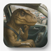 ファンタジーかわいい恐竜のドライビングカー ペーパープレート (正面)