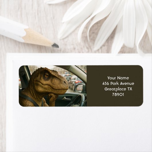 ファンタジーかわいい恐竜のドライビングカー ラベル (インサイチュ)