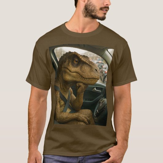 ファンタジーかわいい恐竜のドライビングカー Tシャツ (正面)
