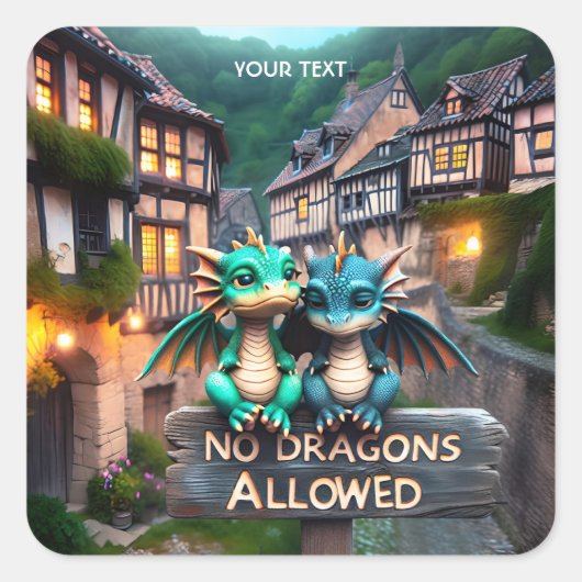 ファンタジーかわいい悲しいベビードラゴン スクエアシール (正面)