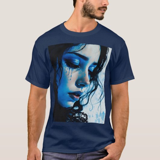 ファンタジーかわいい悲しい女の子ブルー Tシャツ (正面)