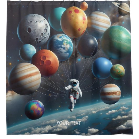 ファンタジーかわいい惑星宇宙 シャワーカーテン (正面)