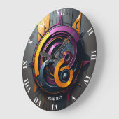 ファンタジーかわいい抽象芸術オレンジパープル ラージ壁時計 (傾斜)
