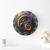 ファンタジーかわいい抽象芸術オレンジパープル ラージ壁時計 (ホーム)