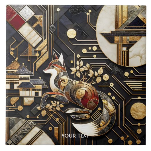 ファンタジーかわいい抽象芸術キツネアート タイル (正面)