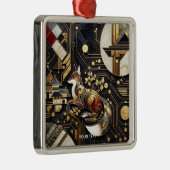 ファンタジーかわいい抽象芸術キツネアート メタルオーナメント (右)