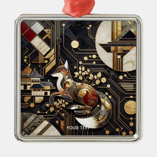 ファンタジーかわいい抽象芸術キツネアート メタルオーナメント (正面)