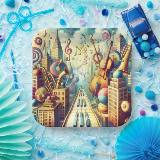 ファンタジーかわいい抽象芸術ミュージックシティ ペーパープレート (パーティー)