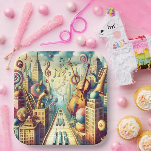 ファンタジーかわいい抽象芸術ミュージックシティ ペーパープレート (パーティー)