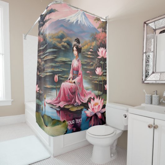 ファンタジーかわいい日本の鮮やかな少女の湖 シャワーカーテン (インサイチュ)