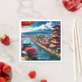ファンタジーかわいい日本の鮮やかな海辺の町 スタンダードカクテルナプキン (インサイチュ)