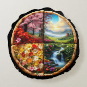 ファンタジーかわいい春デリケートなピザ ラウンドクッション (裏面)