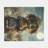 ファンタジーかわいい月かかしハロウィン フリースブランケット (正面(横))