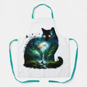 ファンタジーかわいい月の滝猫 エプロン (正面)