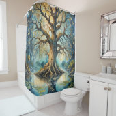 ファンタジーかわいい木の沼の夜 シャワーカーテン (インサイチュ)