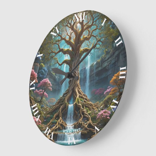 ファンタジーかわいい木の滝森 ラージ壁時計 (傾斜)