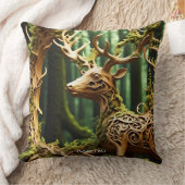 ファンタジーかわいい木彫り鹿 クッション (ブランケット)