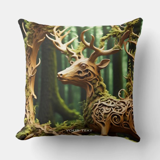 ファンタジーかわいい木彫り鹿 クッション (正面)
