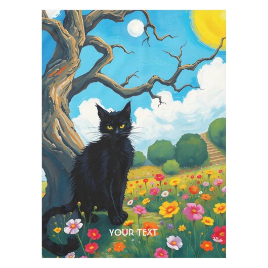 ファンタジーかわいい木猫の花 テーブルクロス (正面)