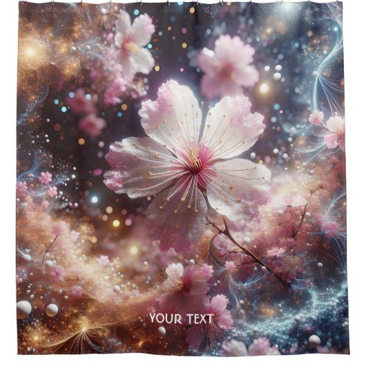 ファンタジーかわいい桜ピンク色の花 シャワーカーテン (正面)