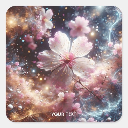 ファンタジーかわいい桜ピンク色の花 スクエアシール (正面)