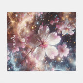 ファンタジーかわいい桜ピンク色の花 フリースブランケット (正面(横))