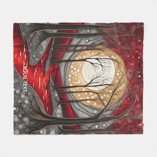 ファンタジーかわいい森のナイトレッド フリースブランケット (正面(横))