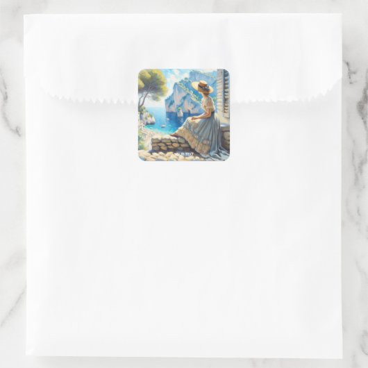 ファンタジーかわいい水彩女性の海 スクエアシール (バッグ)