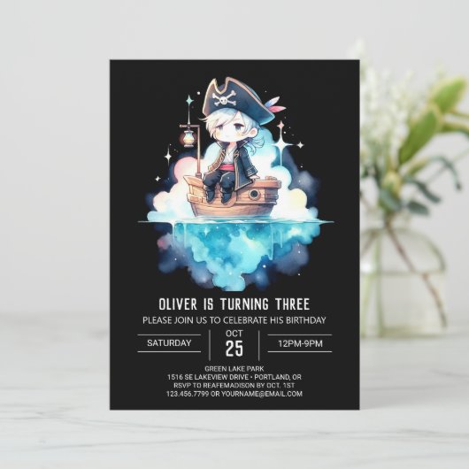 ファンタジーかわいい海賊誕生日 招待状 (スタンド正面)