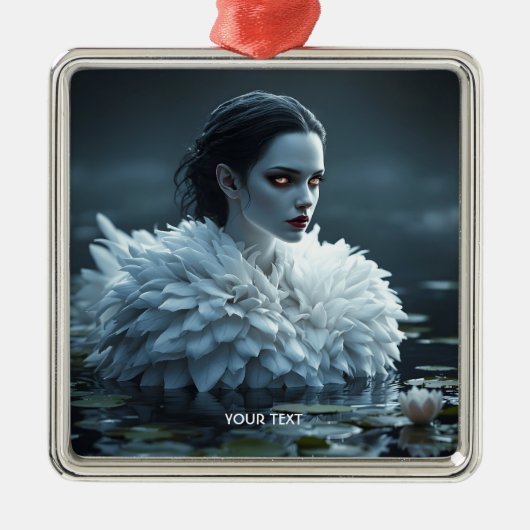 ファンタジーかわいい湖スワンホワイト メタルオーナメント (正面)