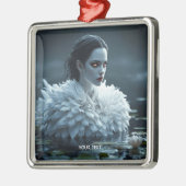 ファンタジーかわいい湖スワンホワイト メタルオーナメント (左)