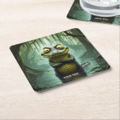 ファンタジーかわいい湿地の森ワニ スクエアペーパーコースター (アングル)