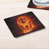 ファンタジーかわいい火ビッグタイガー スクエアペーパーコースター (アングル)