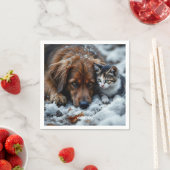 ファンタジーかわいい犬の猫雪 スタンダードカクテルナプキン (インサイチュ)
