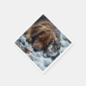 ファンタジーかわいい犬の猫雪 スタンダードカクテルナプキン (角)