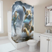 ファンタジーかわいい犬の男の子電話 シャワーカーテン (インサイチュ)