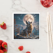 ファンタジーかわいい狼の月への遠吠え スタンダードカクテルナプキン (インサイチュ)