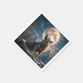 ファンタジーかわいい狼の月への遠吠え スタンダードカクテルナプキン (角)