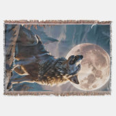 ファンタジーかわいい狼の月への遠吠え スローブランケット (正面)