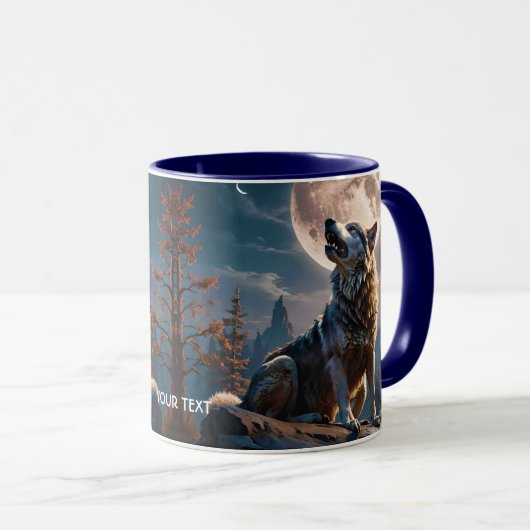 ファンタジーかわいい狼の月への遠吠え マグカップ (正面右)