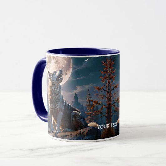 ファンタジーかわいい狼の月への遠吠え マグカップ (正面左)