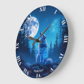 ファンタジーかわいい狼ダブル博覧会 ラージ壁時計 (傾斜)