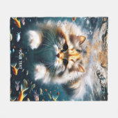 ファンタジーかわいい猫が水中で泳ぐ フリースブランケット (正面(横))