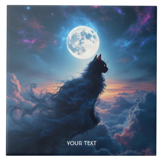 ファンタジーかわいい猫の月雲 タイル (正面)