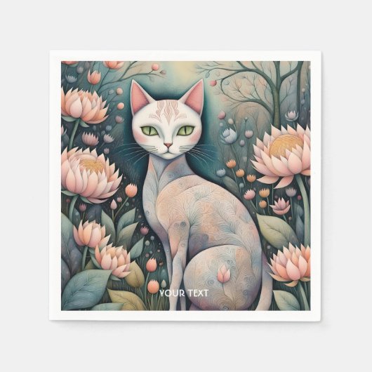 ファンタジーかわいい猫の花林 スタンダードカクテルナプキン (正面)
