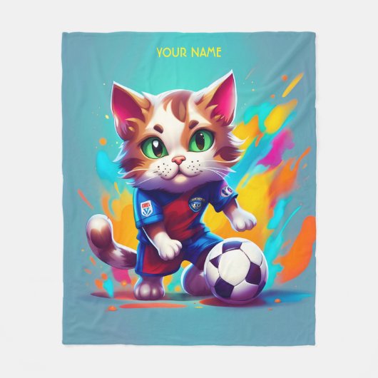 ファンタジーかわいい猫サッカー フリースブランケット (正面)