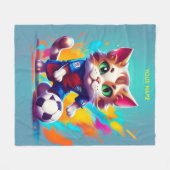 ファンタジーかわいい猫サッカー フリースブランケット (正面(横))