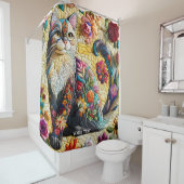 ファンタジーかわいい猫ステンドグラス シャワーカーテン (インサイチュ)